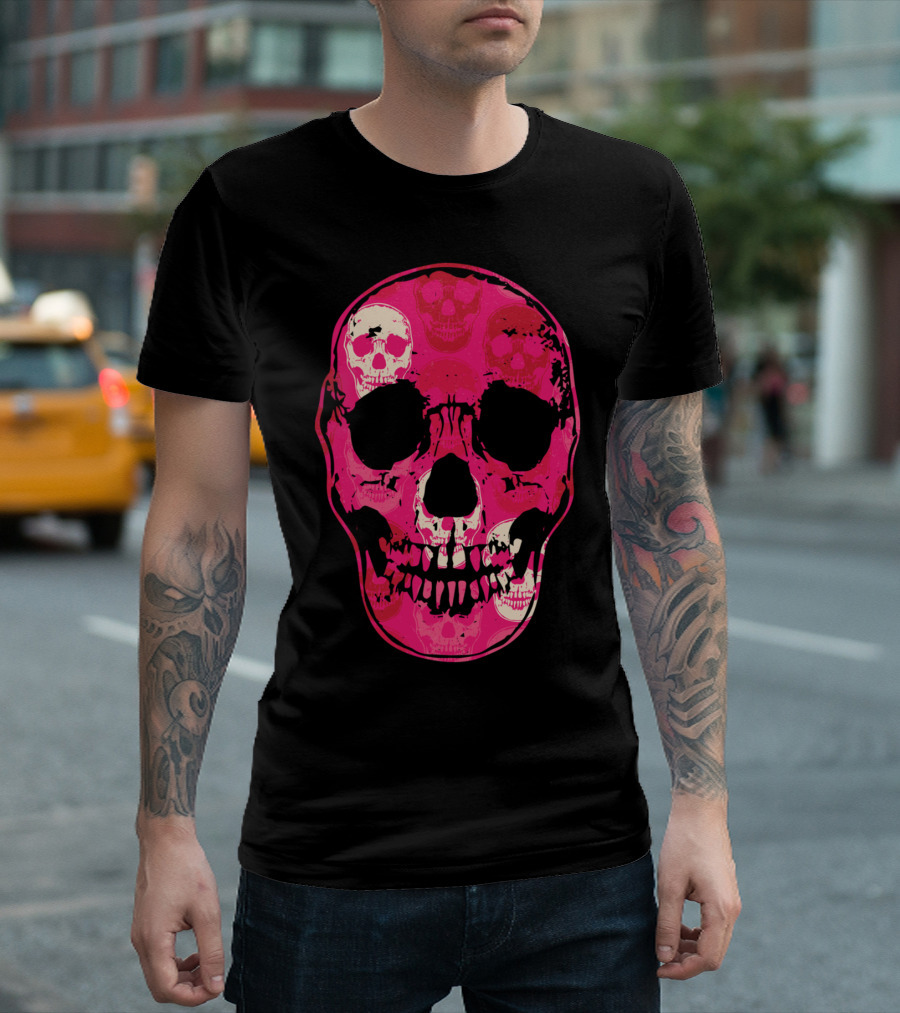 Saccharine Skull Multilayered Pink Skulls T-Shirt