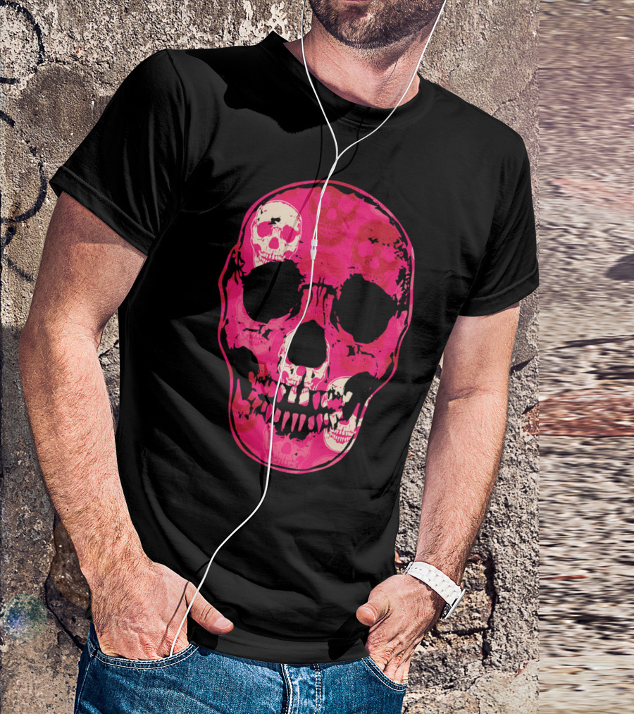 Saccharine Skull Multilayered Pink Skulls T-Shirt