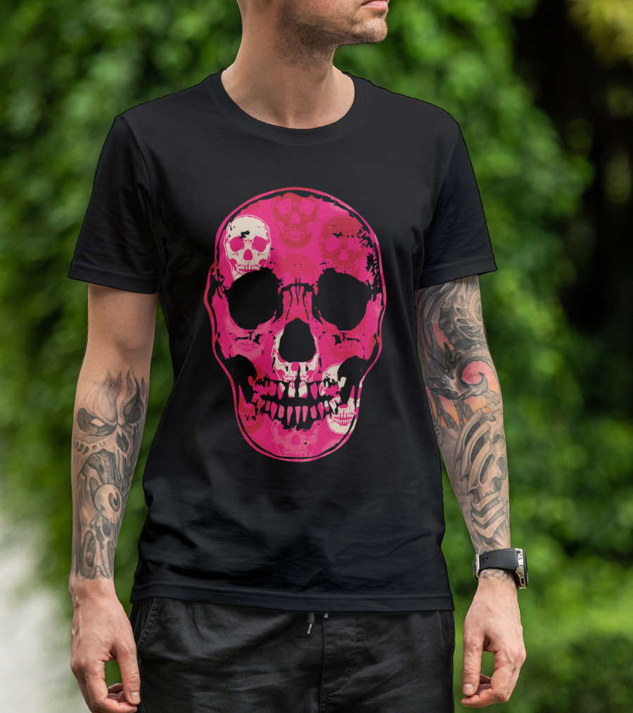 Saccharine Skull Multilayered Pink Skulls T-Shirt