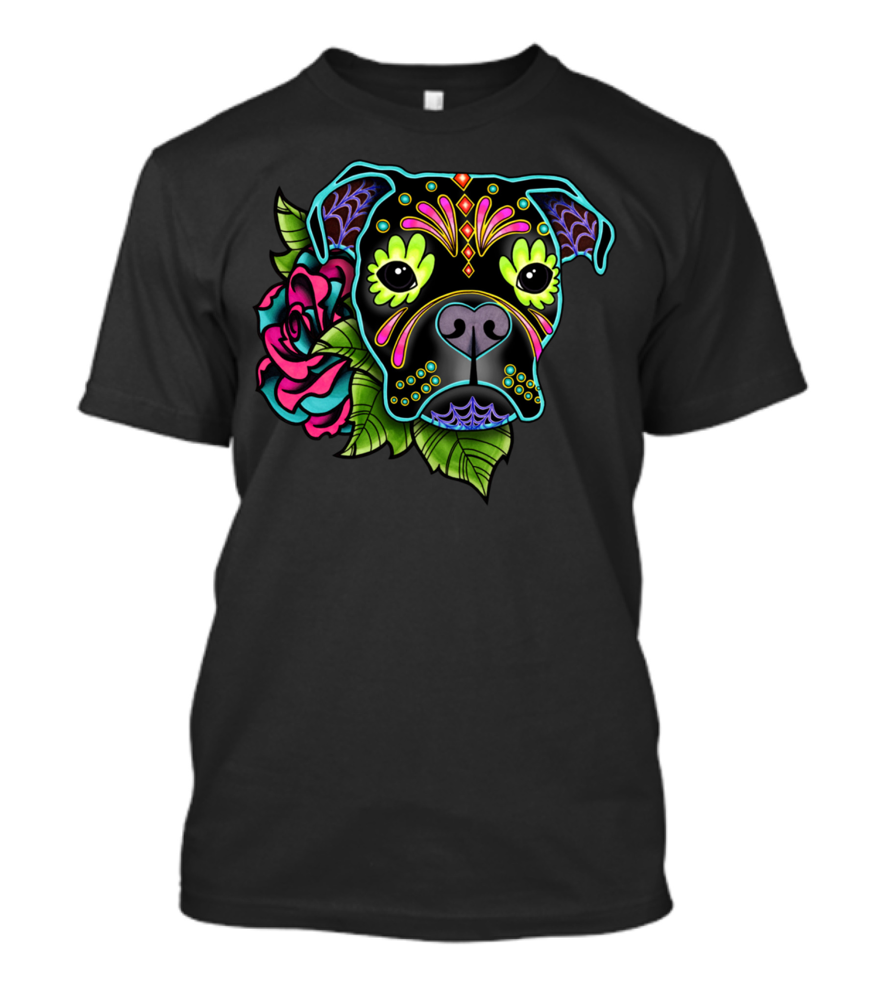 Boxer Black Sugar Skull Day Of The Dead Roses T-Shirt
