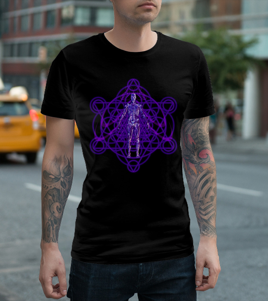 Sacred Geometry Human Body Metatron's Cube Holographic Anatomy T-Shirt