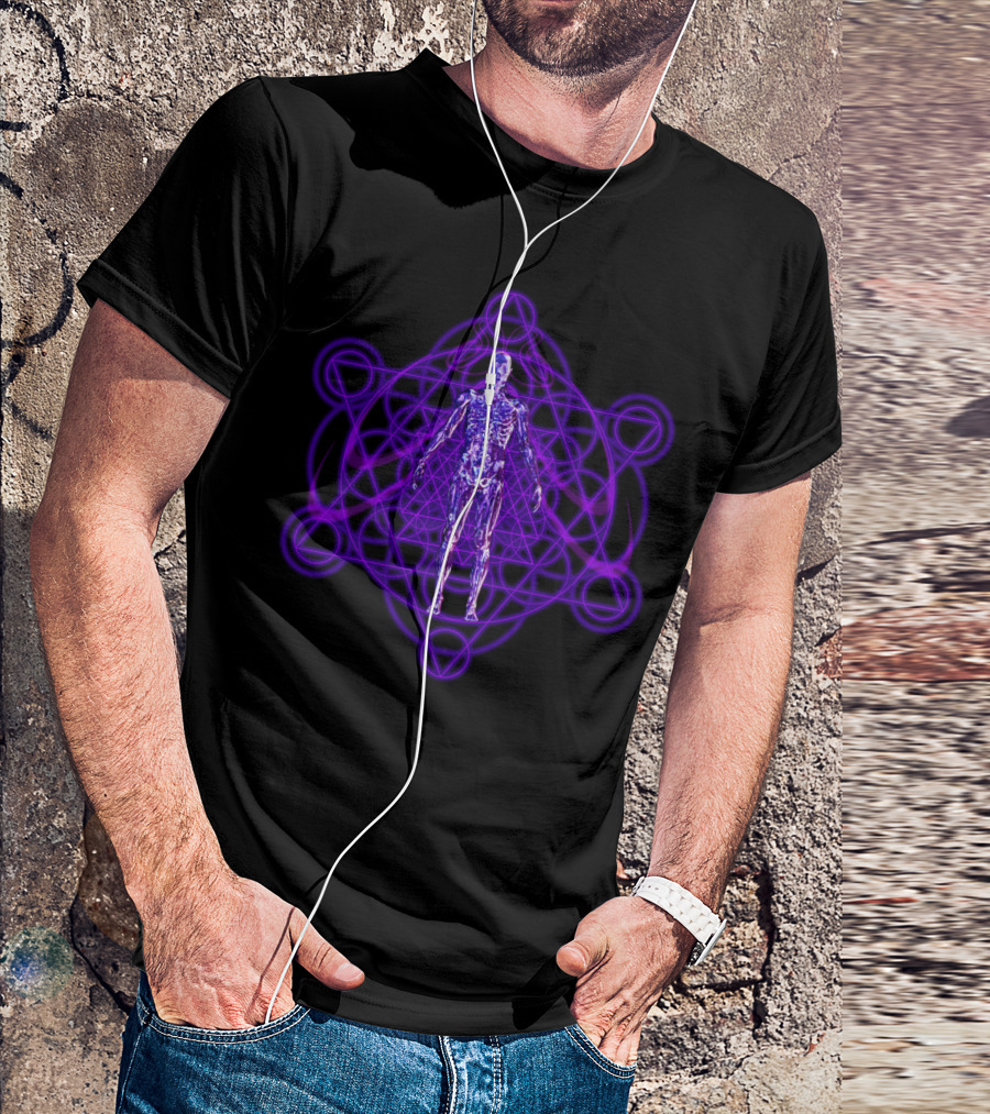 Sacred Geometry Human Body Metatron's Cube Holographic Anatomy T-Shirt