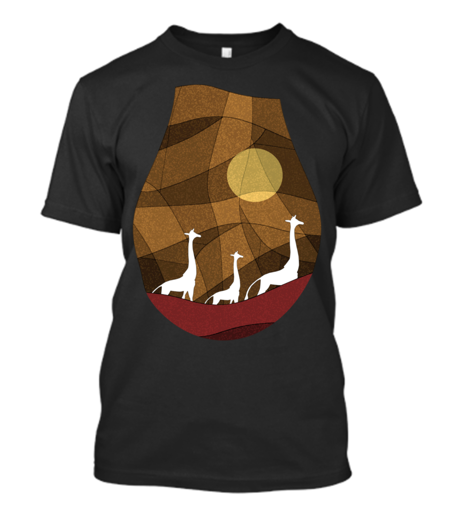 Warm Giraffe Family Stained Glass Style With Sunset T-Shirt