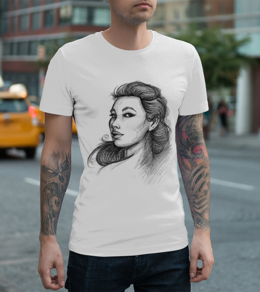 Beautiful Woman Pencil Sketch T-Shirt