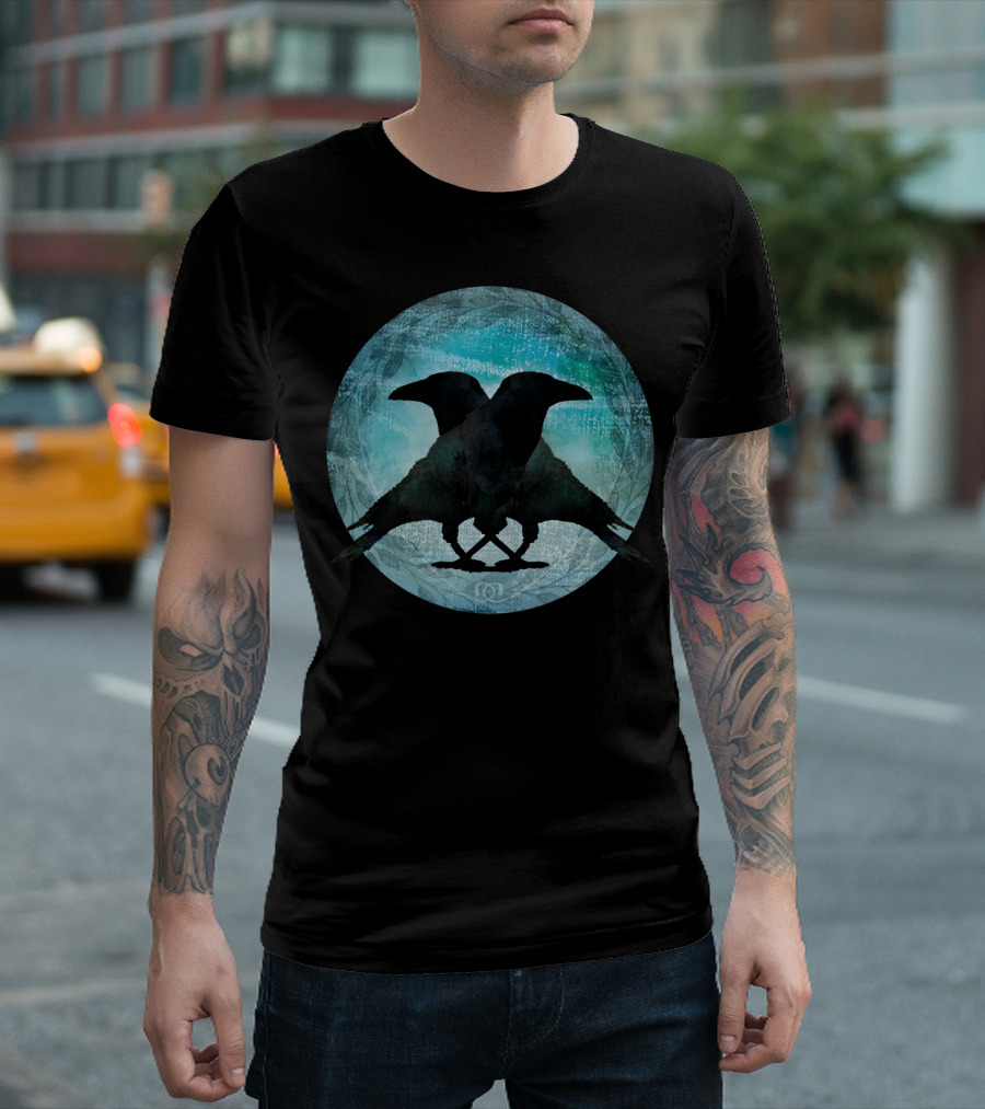 Crow Lovers Dance Beneath Midnight Sky Moon Circle T-Shirt