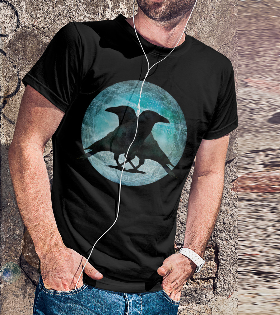 Crow Lovers Dance Beneath Midnight Sky Moon Circle T-Shirt