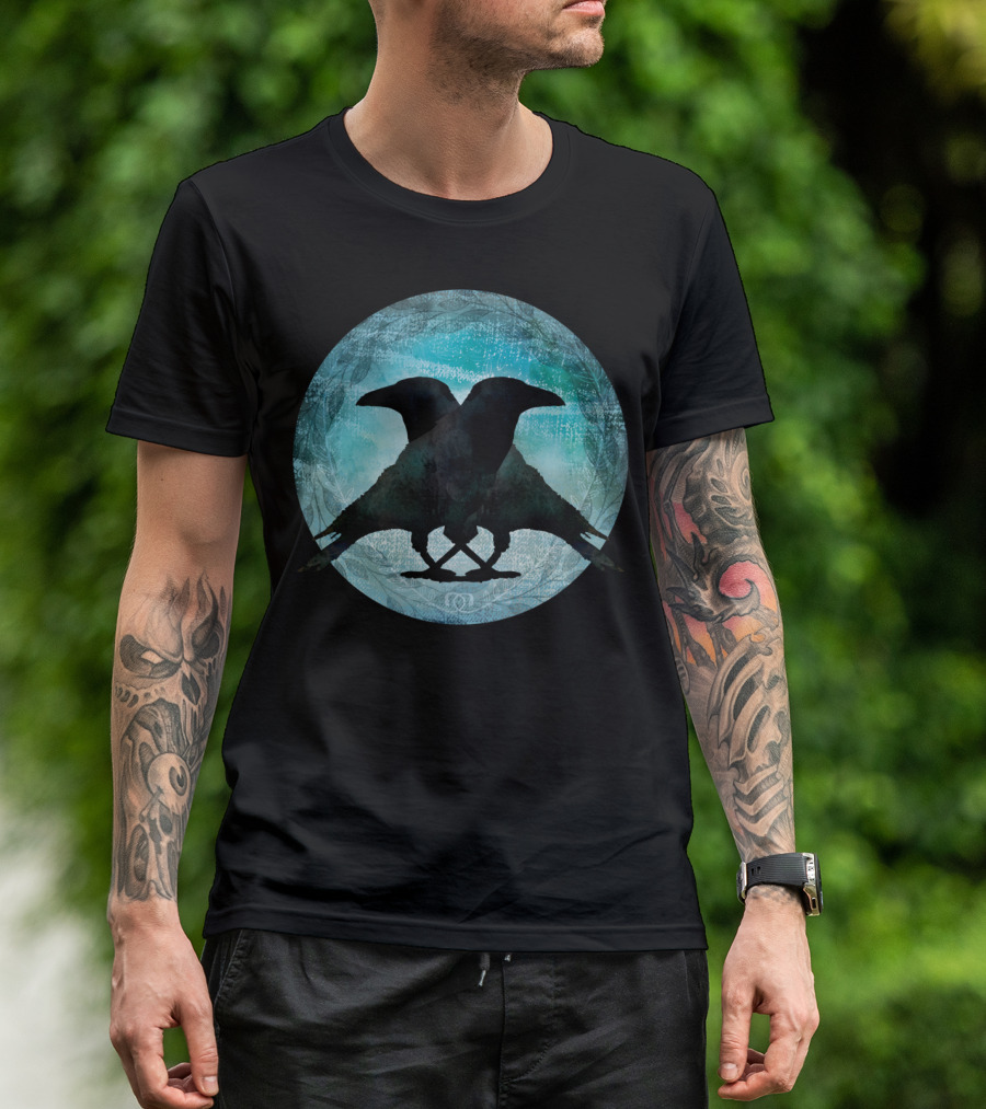 Crow Lovers Dance Beneath Midnight Sky Moon Circle T-Shirt