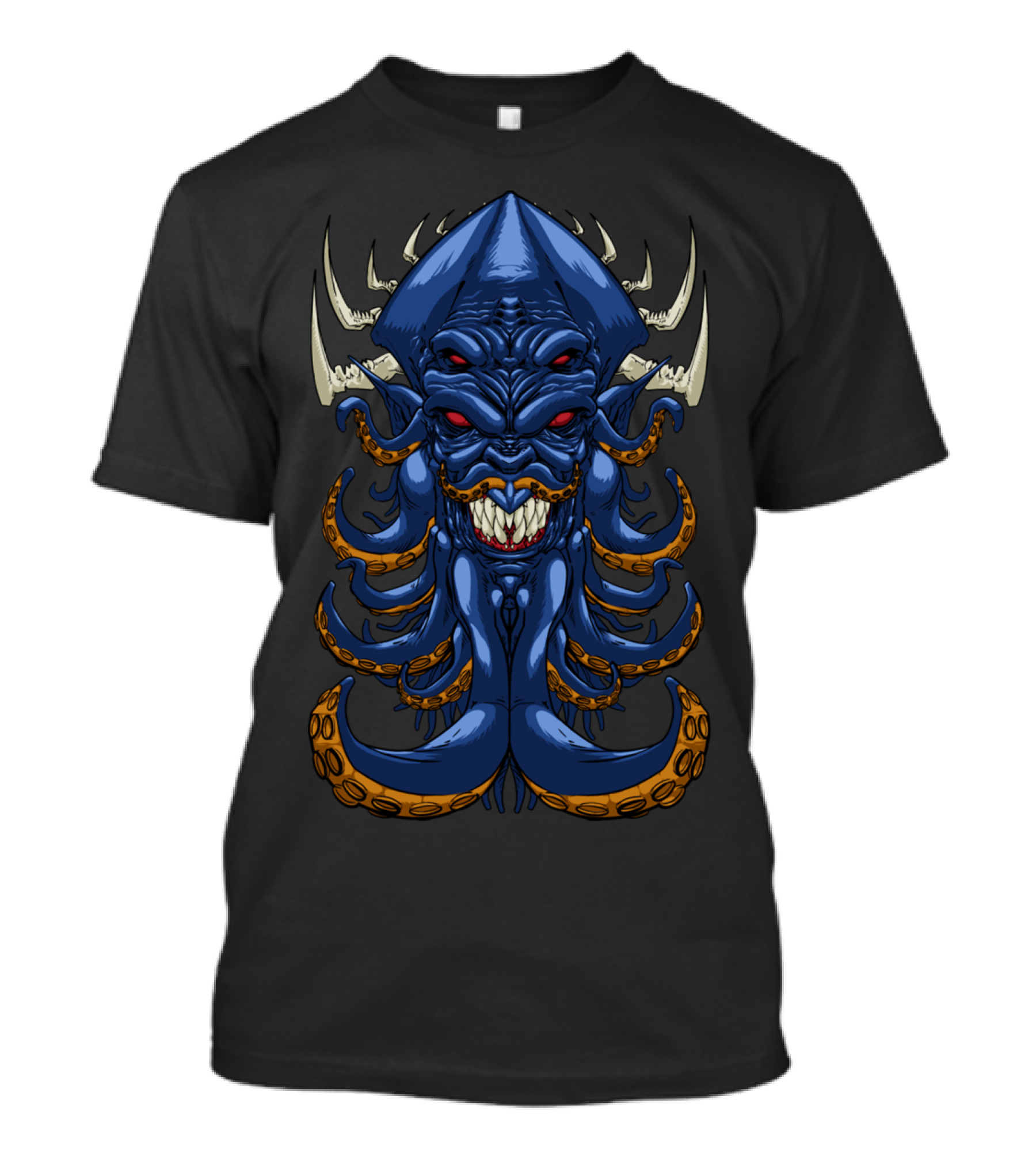 Tentacle Stache Eldritch Monster With Fangs And Horns T-Shirt