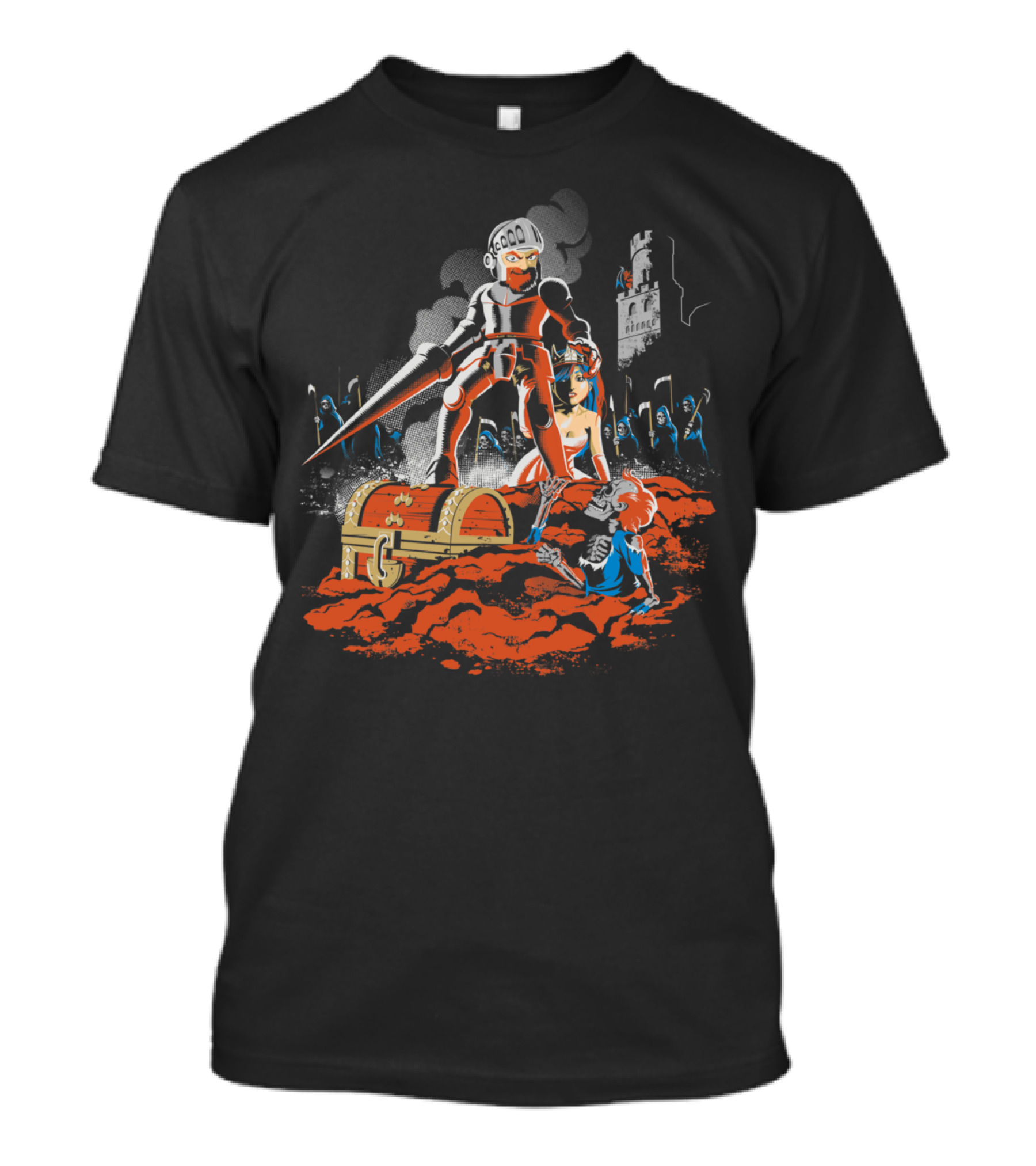 Army Of Ghouls And Ghosts Knight With Sword And Treasure Chest T-Shirt
