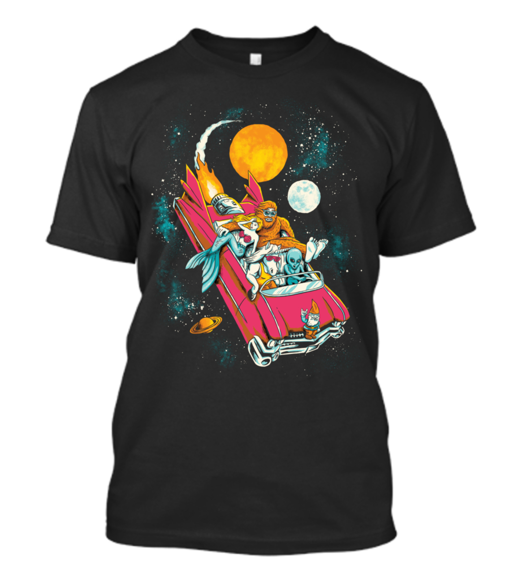 Space Adventure With Astronaut, Mermaid, Bigfoot, And Aliens T-Shirt
