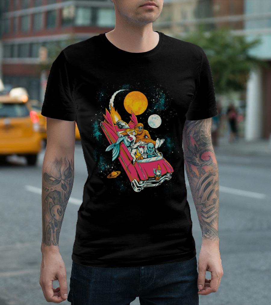Space Adventure With Astronaut, Mermaid, Bigfoot, And Aliens T-Shirt