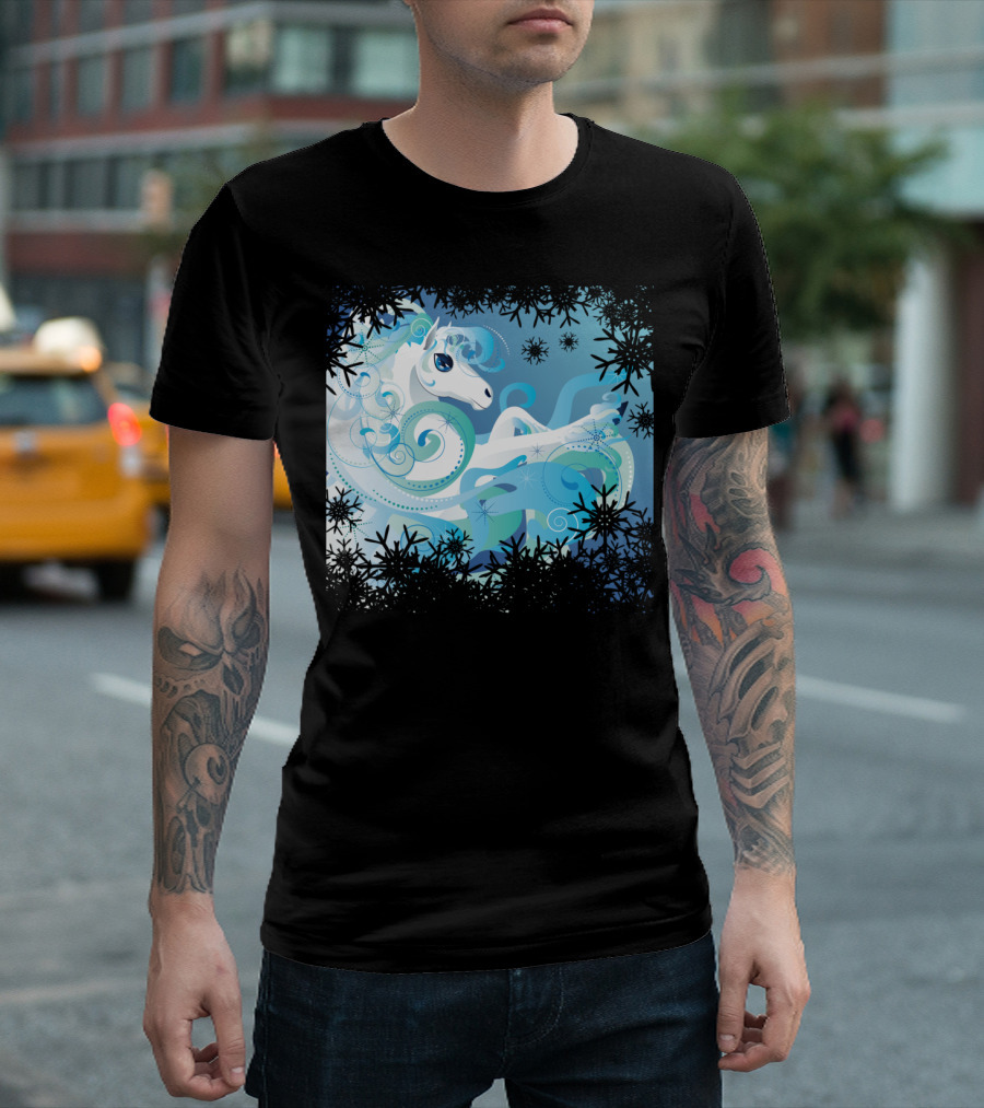 Fantasy Winter Horse Snowflake Swirl T-Shirt