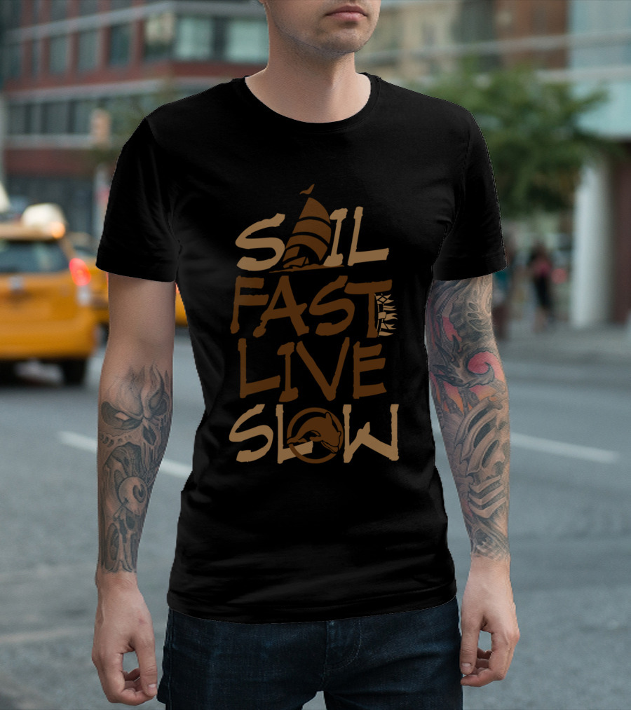 Sail Fast Live Slow Vertical Sailboat Compass T-Shirt