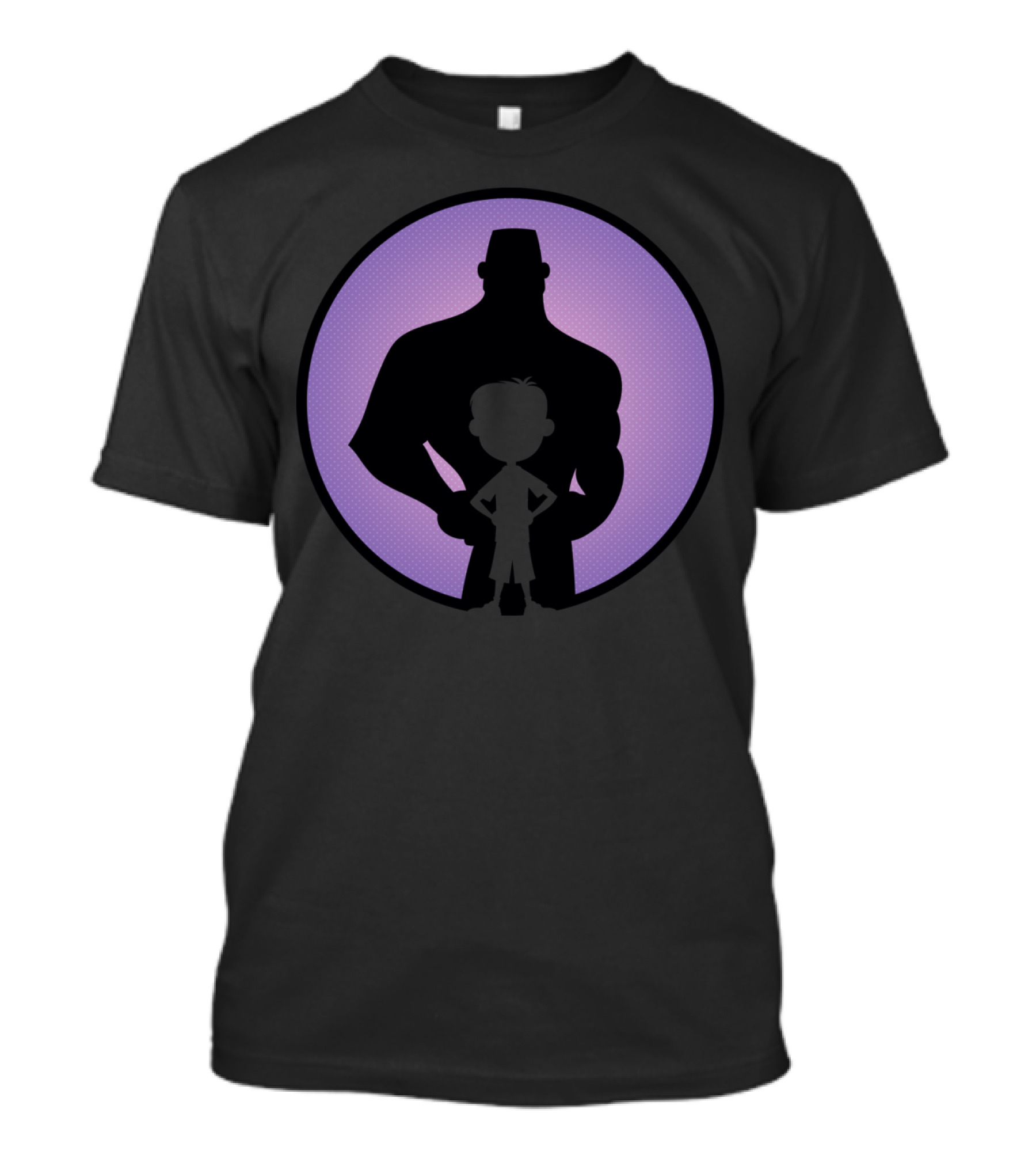 Boy And Man Silhouettes Against Purple Circle Background T-Shirt