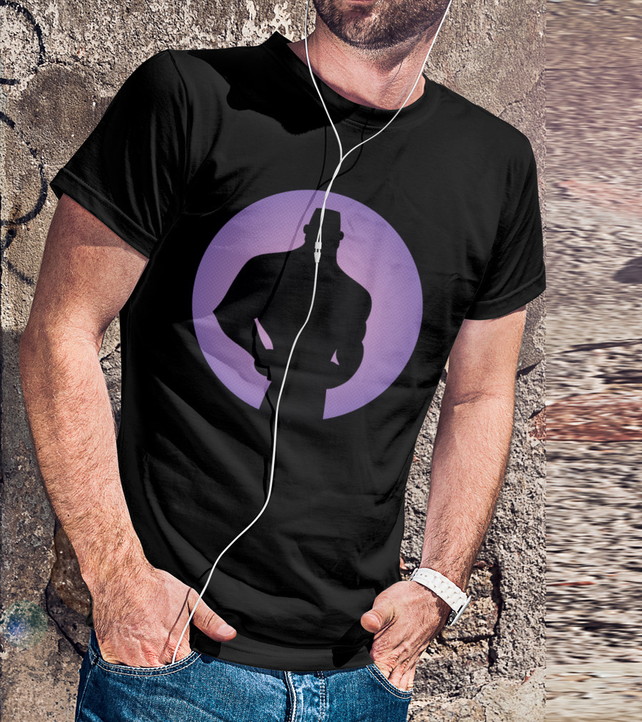 Boy And Man Silhouettes Against Purple Circle Background T-Shirt