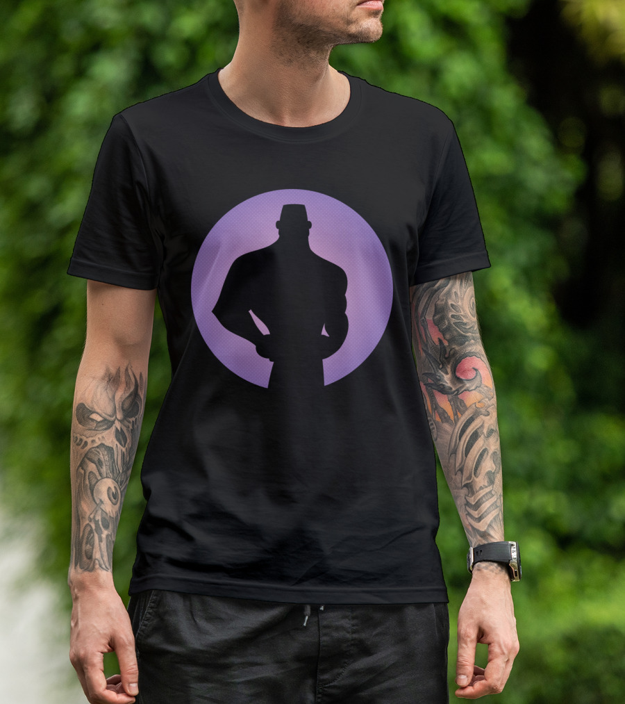 Boy And Man Silhouettes Against Purple Circle Background T-Shirt