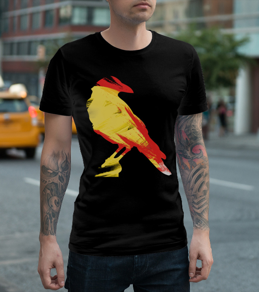 Crows Will Never Be Black Again Yellow Red Brushstroke Bird T-Shirt