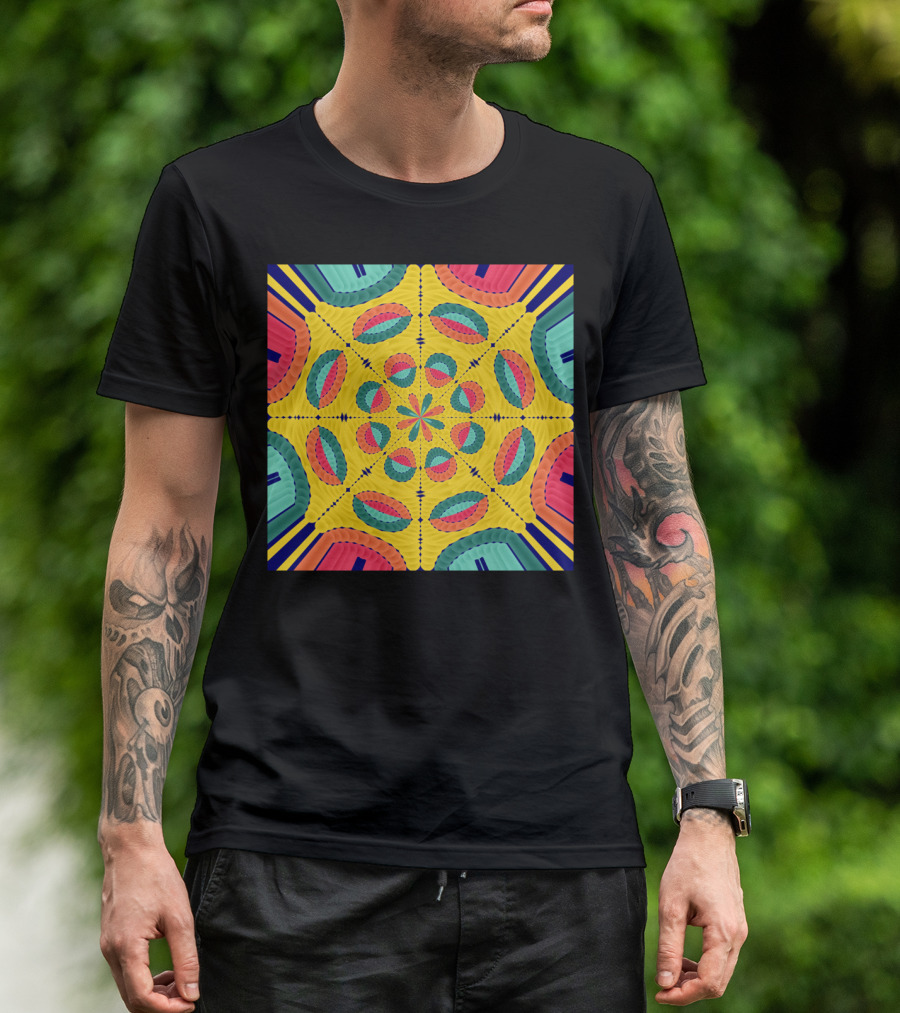 Textured Tropical Kaleidoscope Mandala T-Shirt
