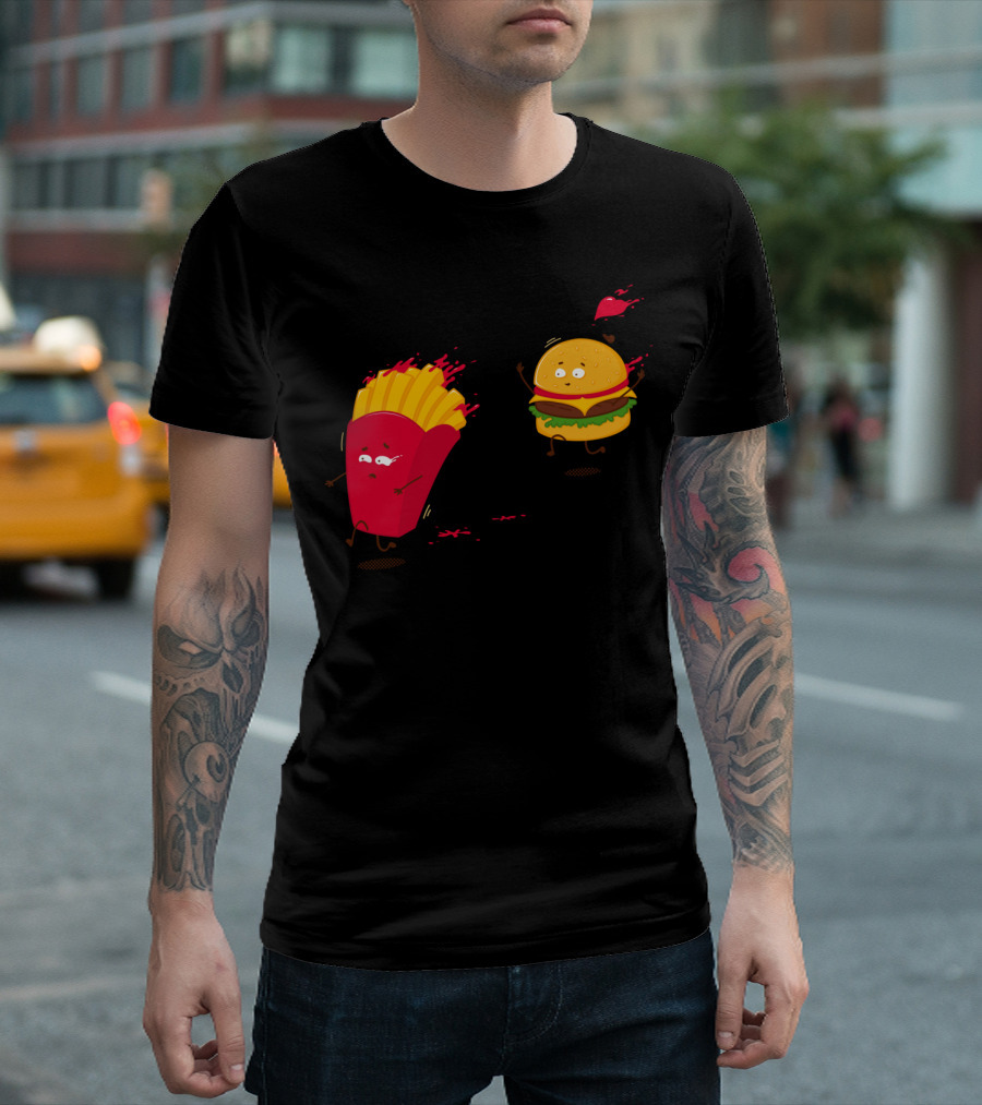 Fast Food Chase Frenzy with Burger and Fries T-Shirt