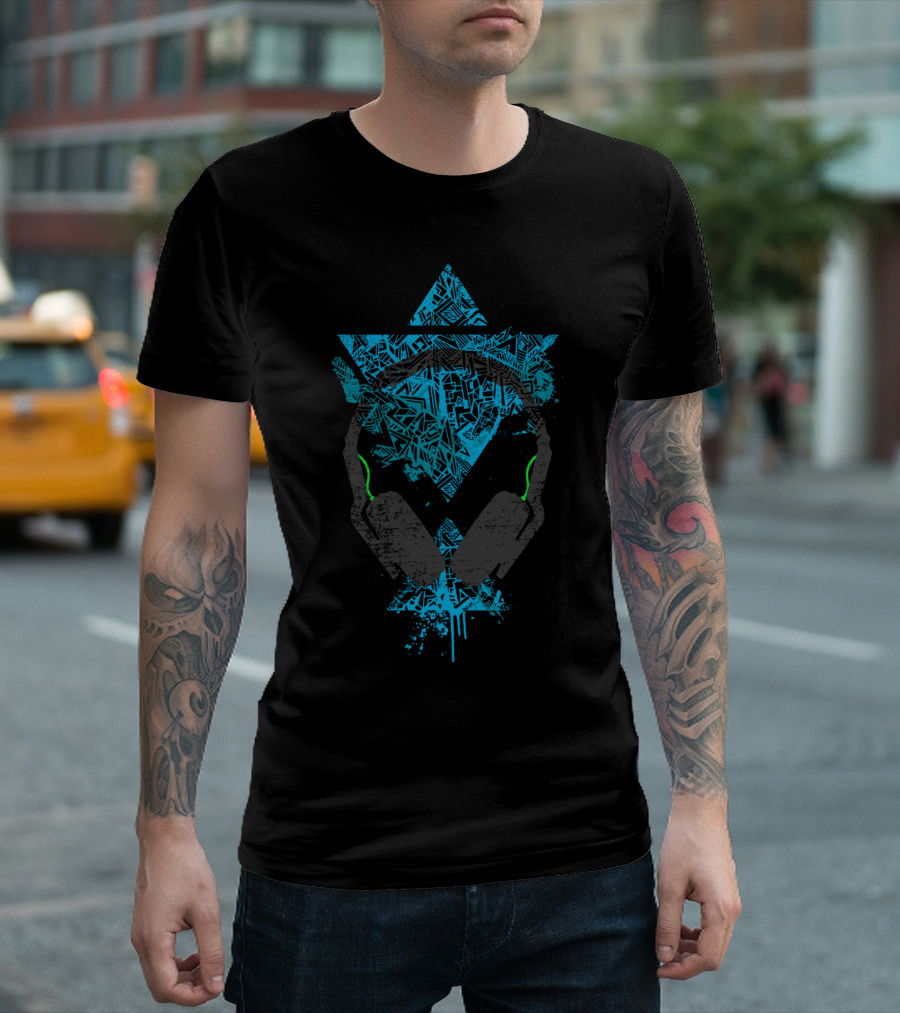 Headphones Tribal Geometric Blue T-Shirt