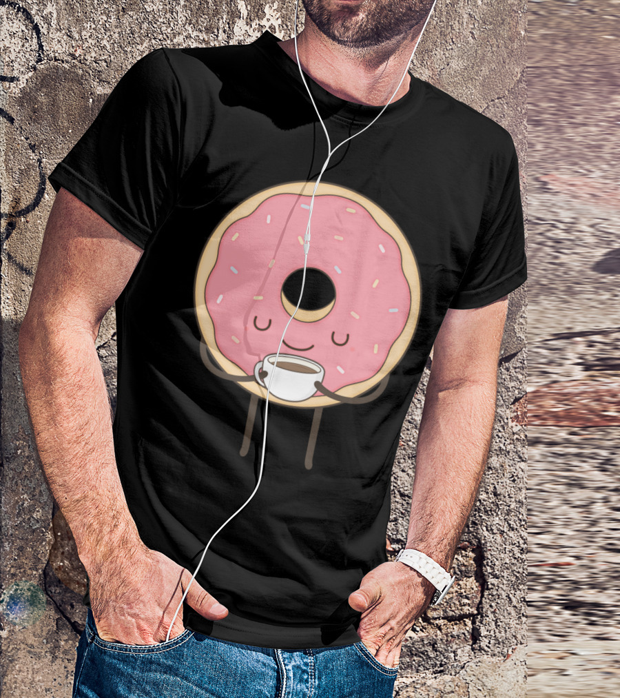 Donut Holding Coffee Cup Smiling With Sprinkles T-Shirt