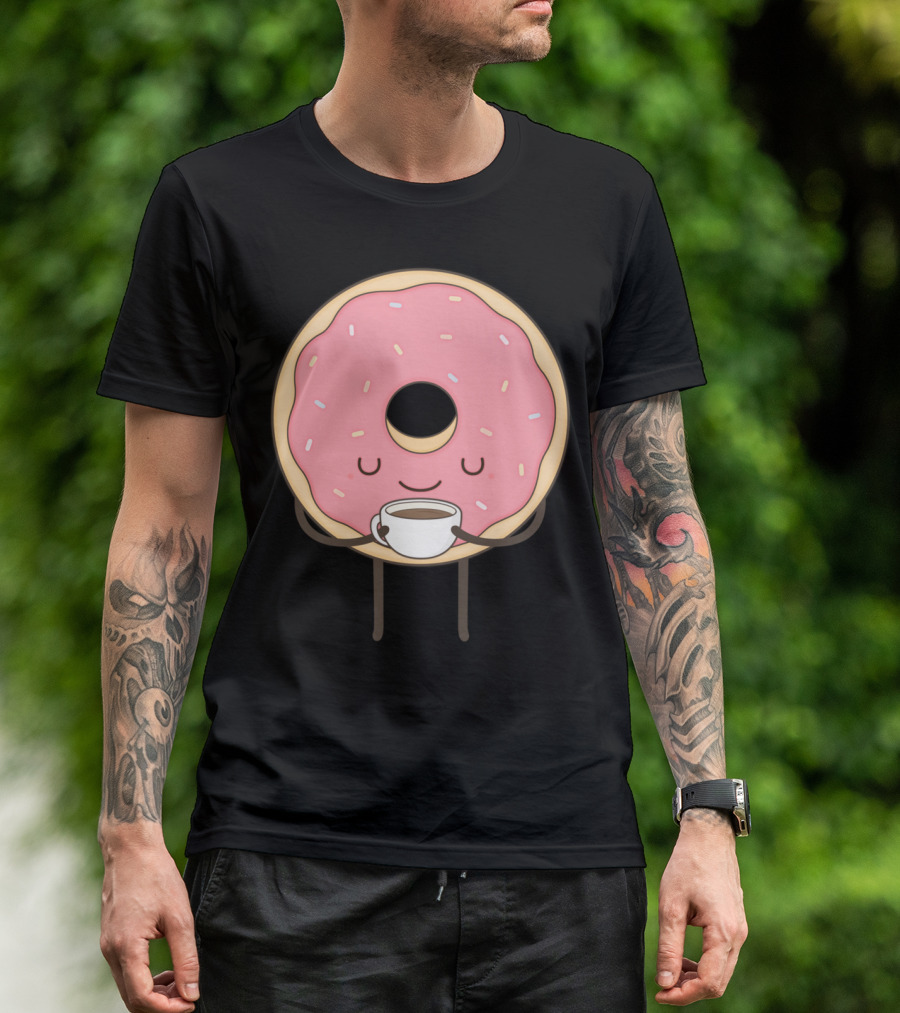 Donut Holding Coffee Cup Smiling With Sprinkles T-Shirt