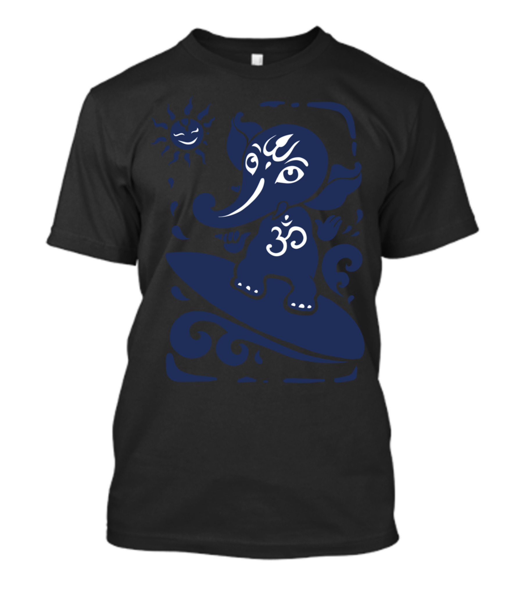 Ganesha Surfer Om Symbol Riding Wave With Sun T-Shirt