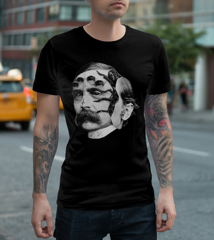 The Amazing Man Spider Surreal Collage Face with Multi-Eyed Arachnid Elements T-Shirt