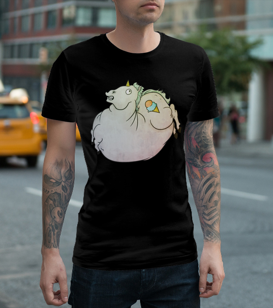 Fat Pony Funny Unicorn with Ice Cream Cone T-Shirt