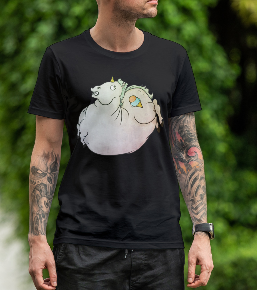 Fat Pony Funny Unicorn With Ice Cream Cone T-Shirt