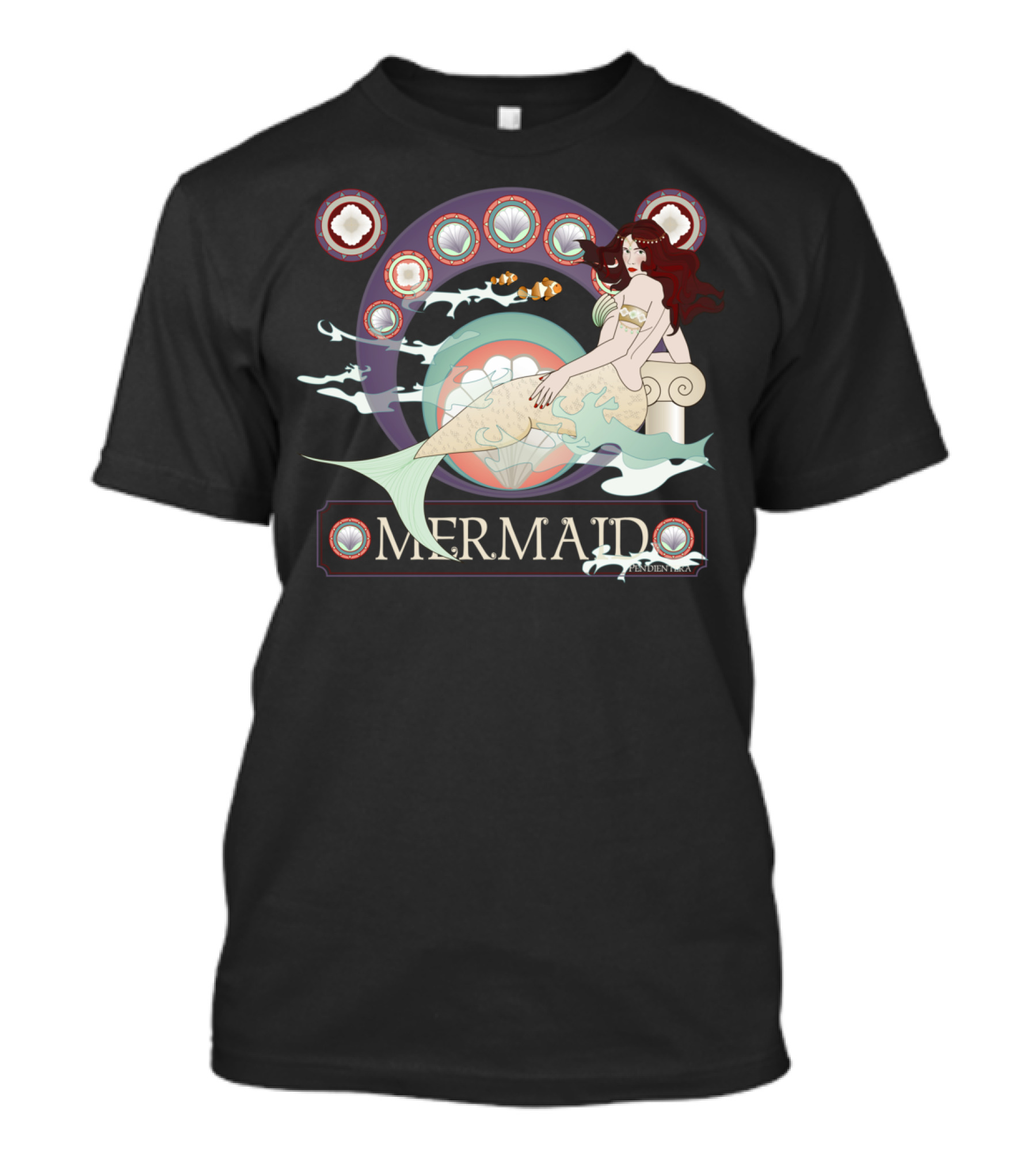 Mermaid Surrounded By Shell Circles And Fish T-Shirt