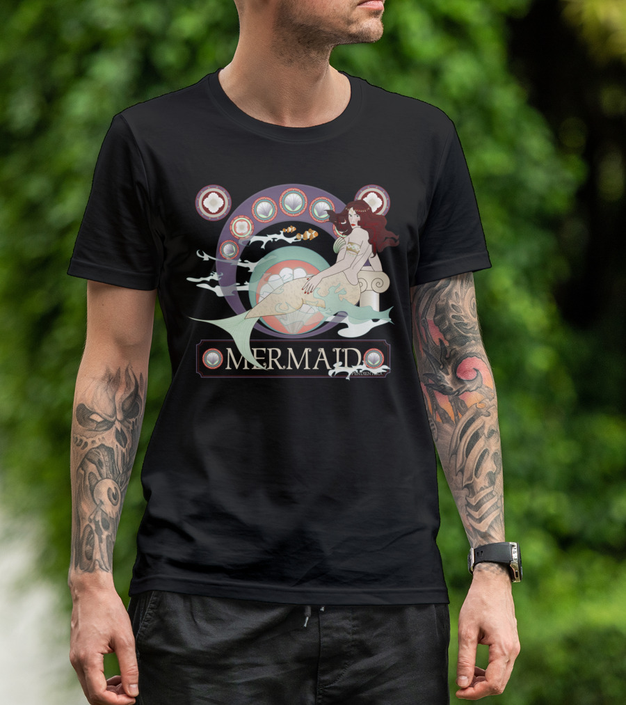 Mermaid Surrounded By Shell Circles And Fish T-Shirt