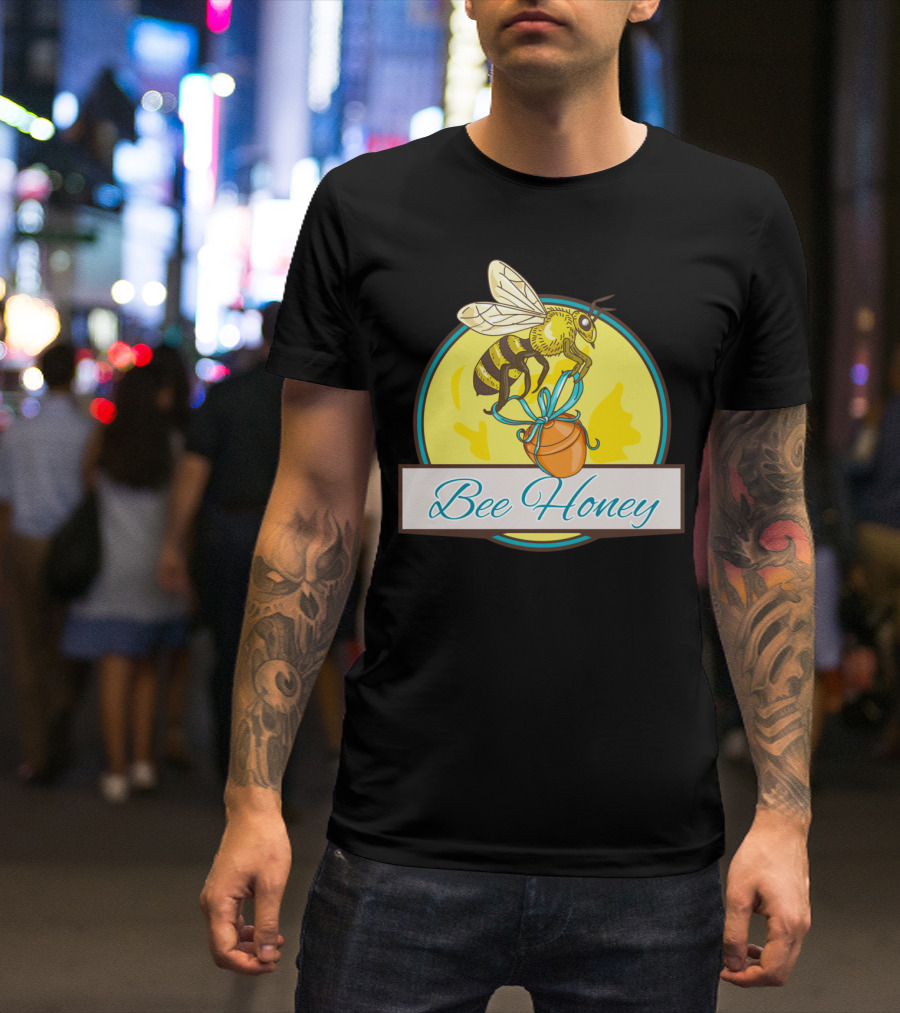 Bee Honey Pot Circle Drawing T-Shirt