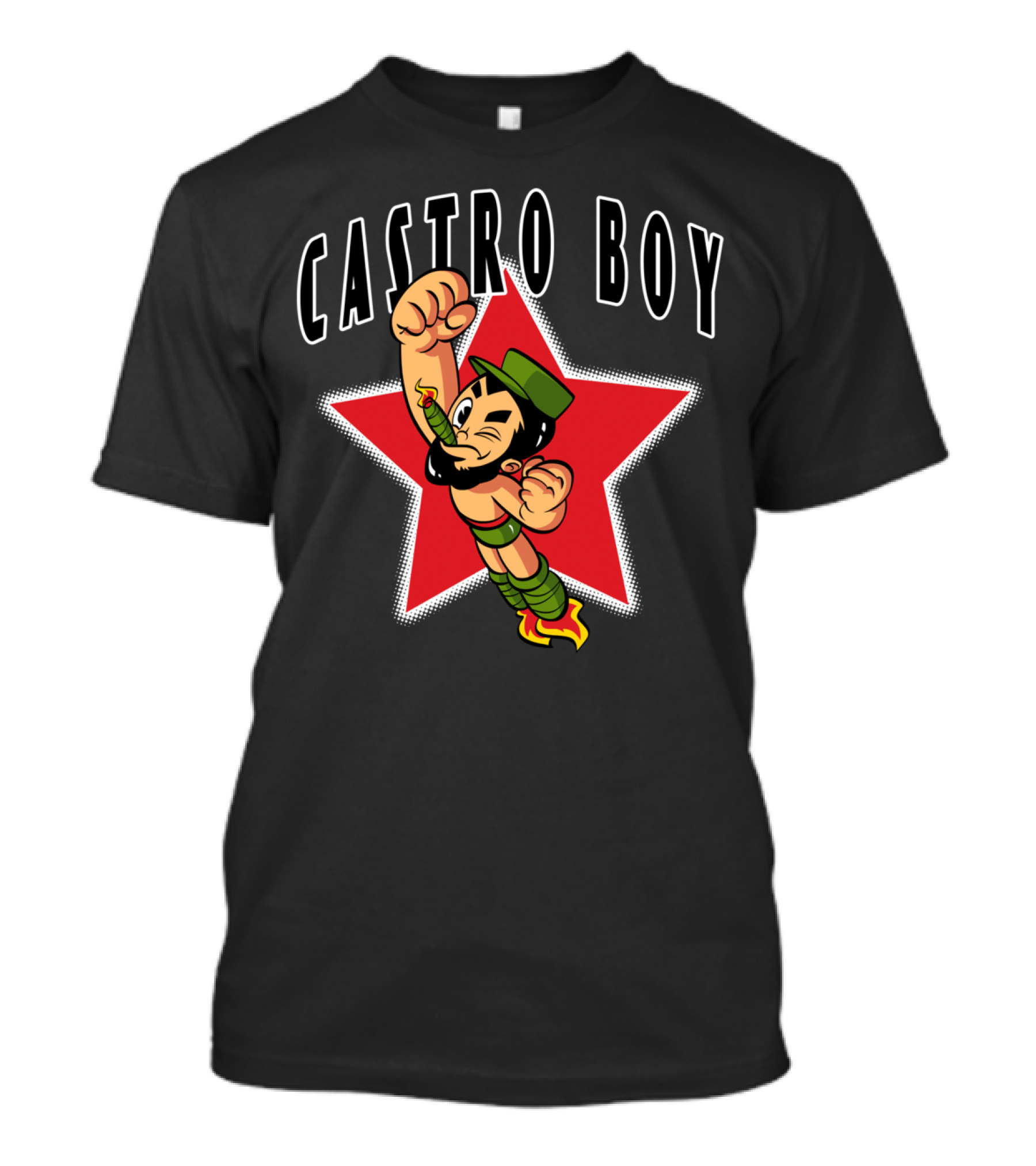 CASTRO BOY Red Star Cartoon Character Flying Action T-Shirt