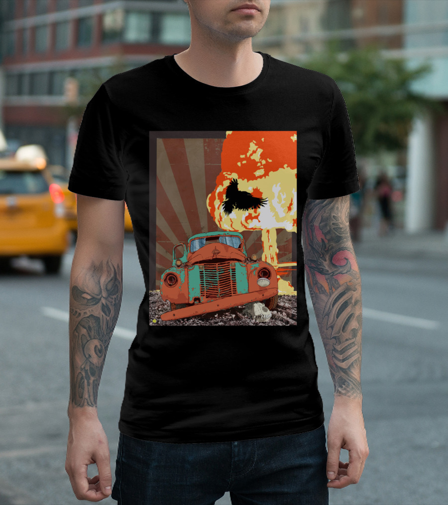 The Atomik Old Rusted Truck And Exploding Mushroom Cloud With Crow T-Shirt