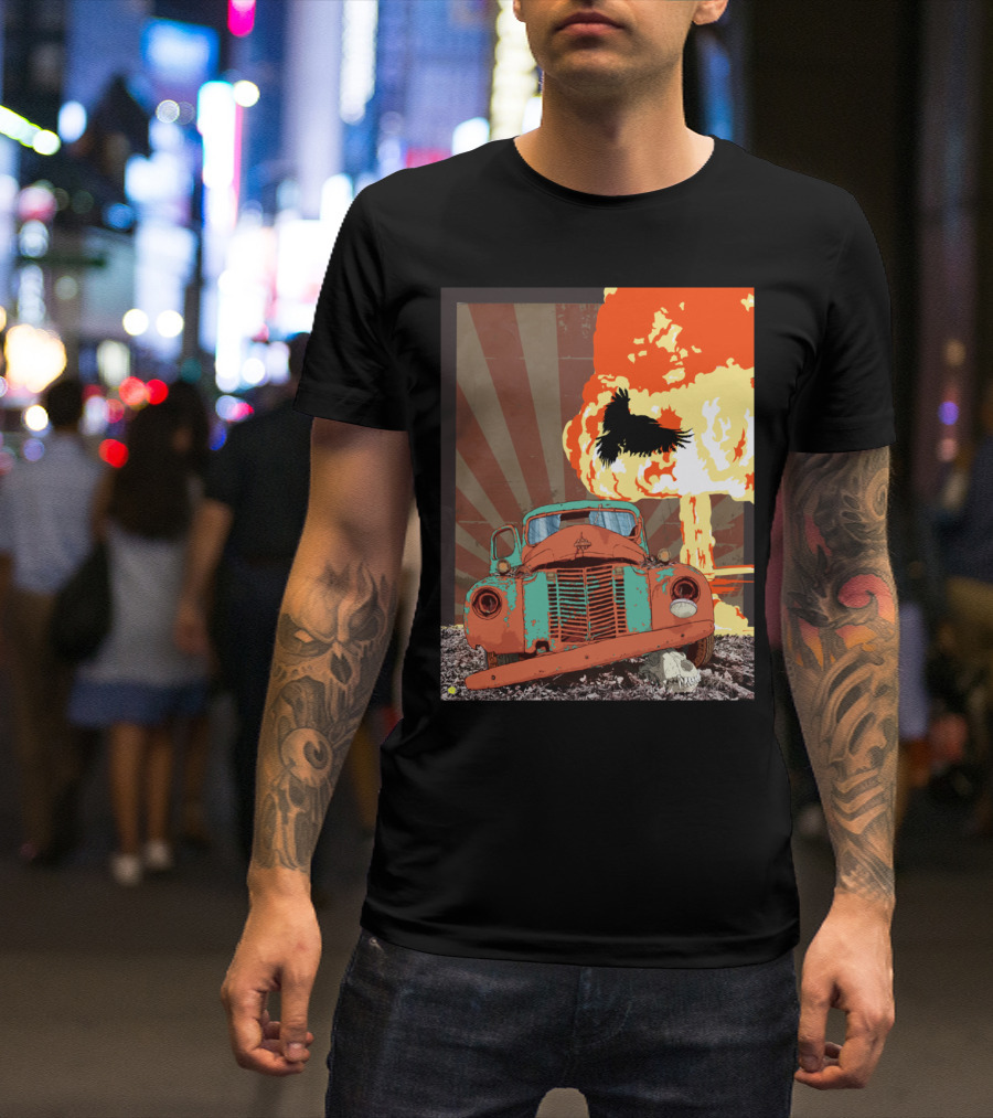 The Atomik Old Rusted Truck And Exploding Mushroom Cloud With Crow T-Shirt