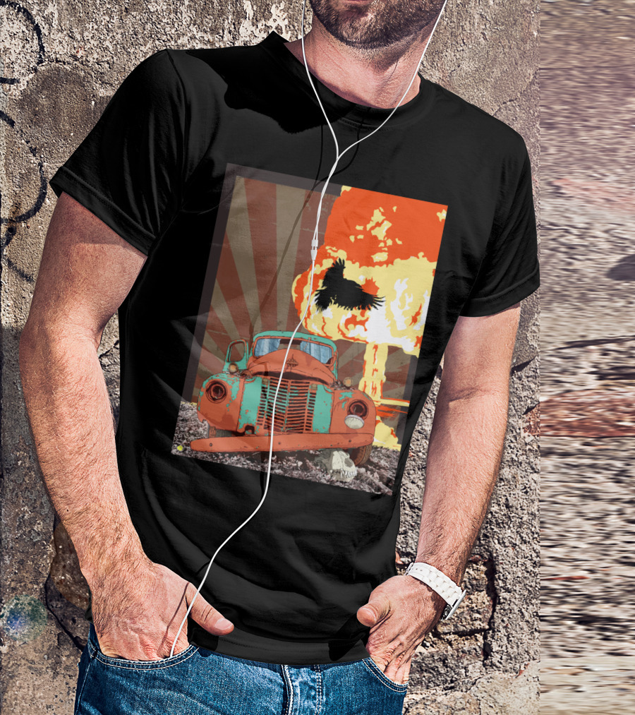 The Atomik Old Rusted Truck And Exploding Mushroom Cloud With Crow T-Shirt