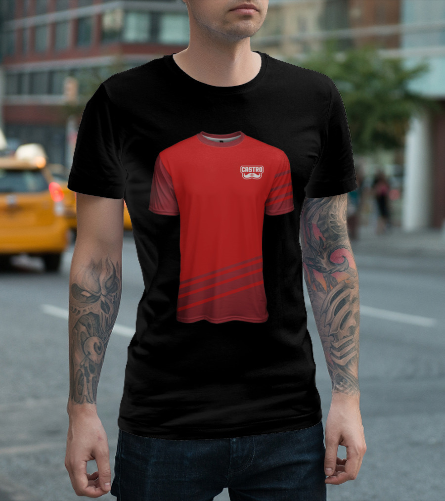 CASTRO Logo Red And Crimson Striped Jersey T-Shirt