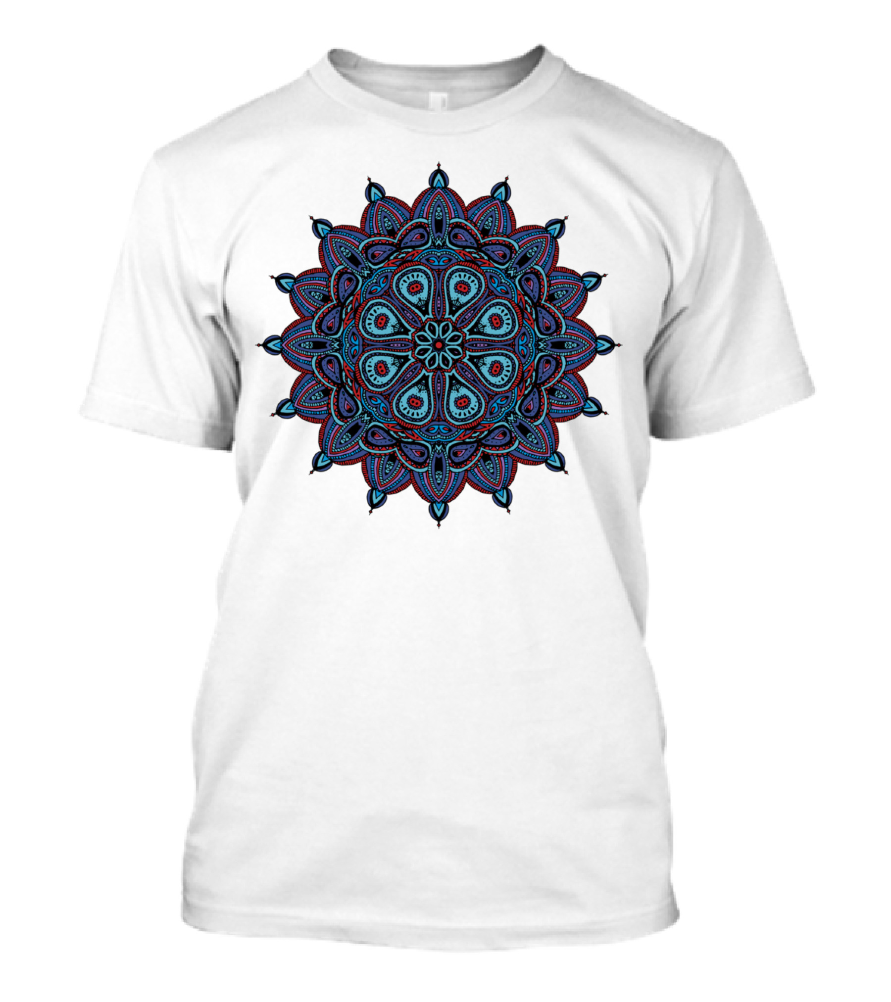 Doodle Mandala Red Blue Intricate Symmetrical T-Shirt