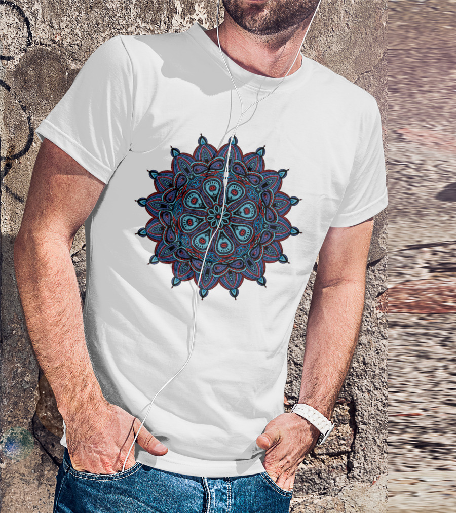 Doodle Mandala Red Blue Intricate Symmetrical T-Shirt