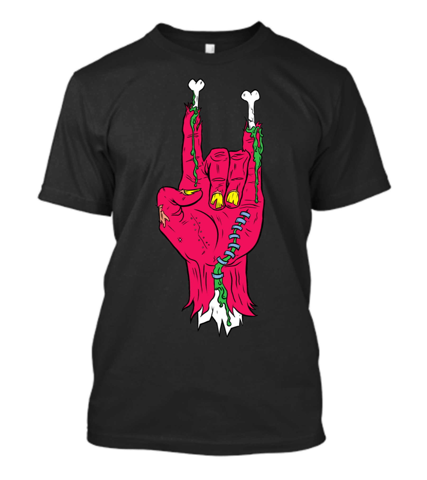 Zombie RAWK Undead Rock Hand Symbol With Bones And Stitches T-Shirt