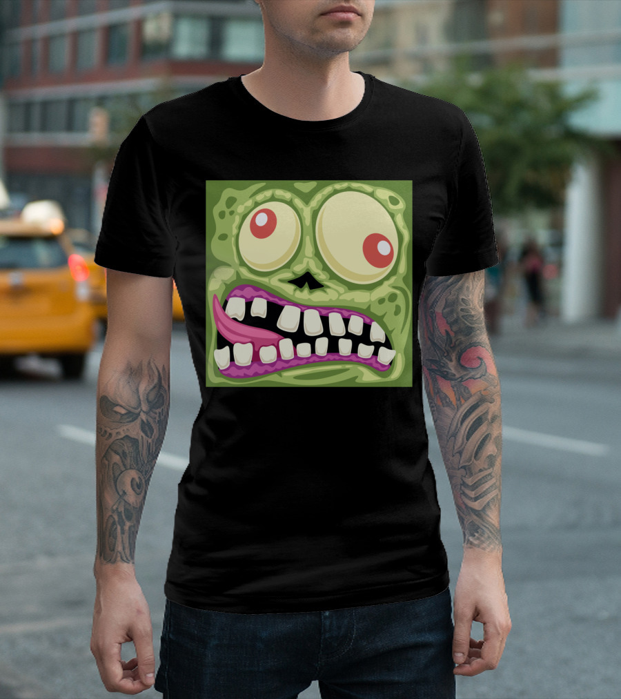 Zombie Cartoon Face With Bulging Eyes And Crooked Smile T-Shirt