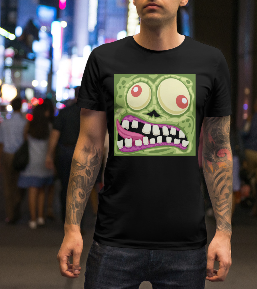 Zombie Cartoon Face With Bulging Eyes And Crooked Smile T-Shirt