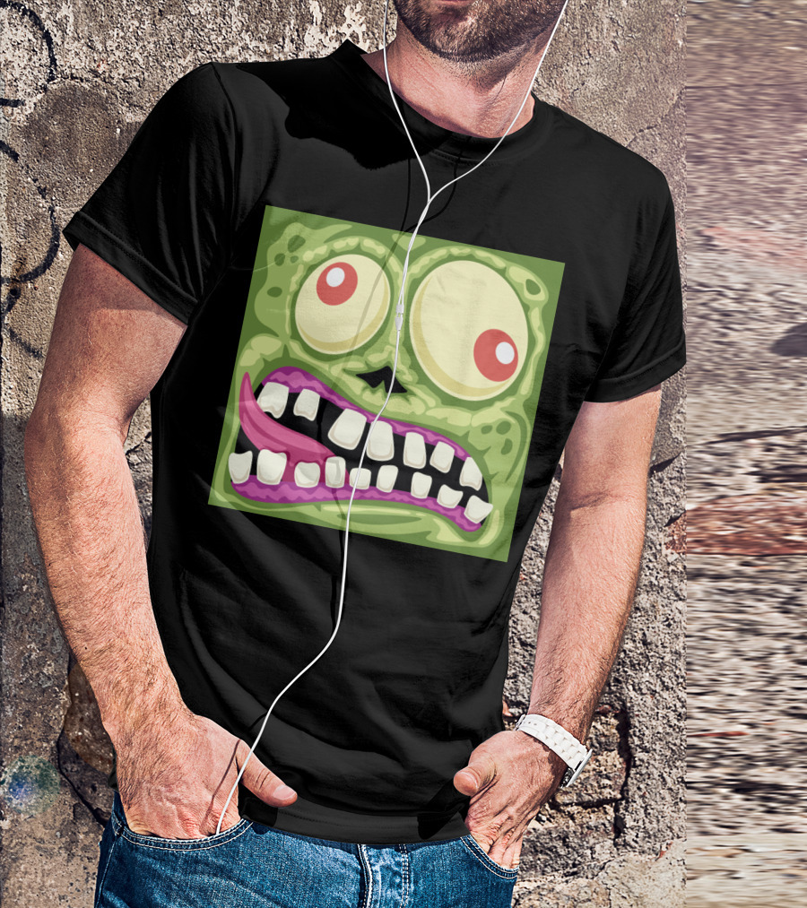 Zombie Cartoon Face With Bulging Eyes And Crooked Smile T-Shirt