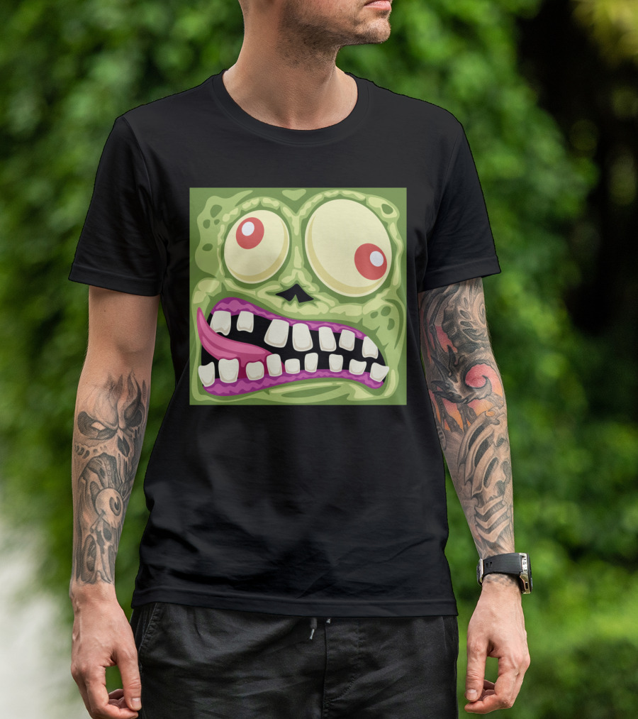 Zombie Cartoon Face With Bulging Eyes And Crooked Smile T-Shirt