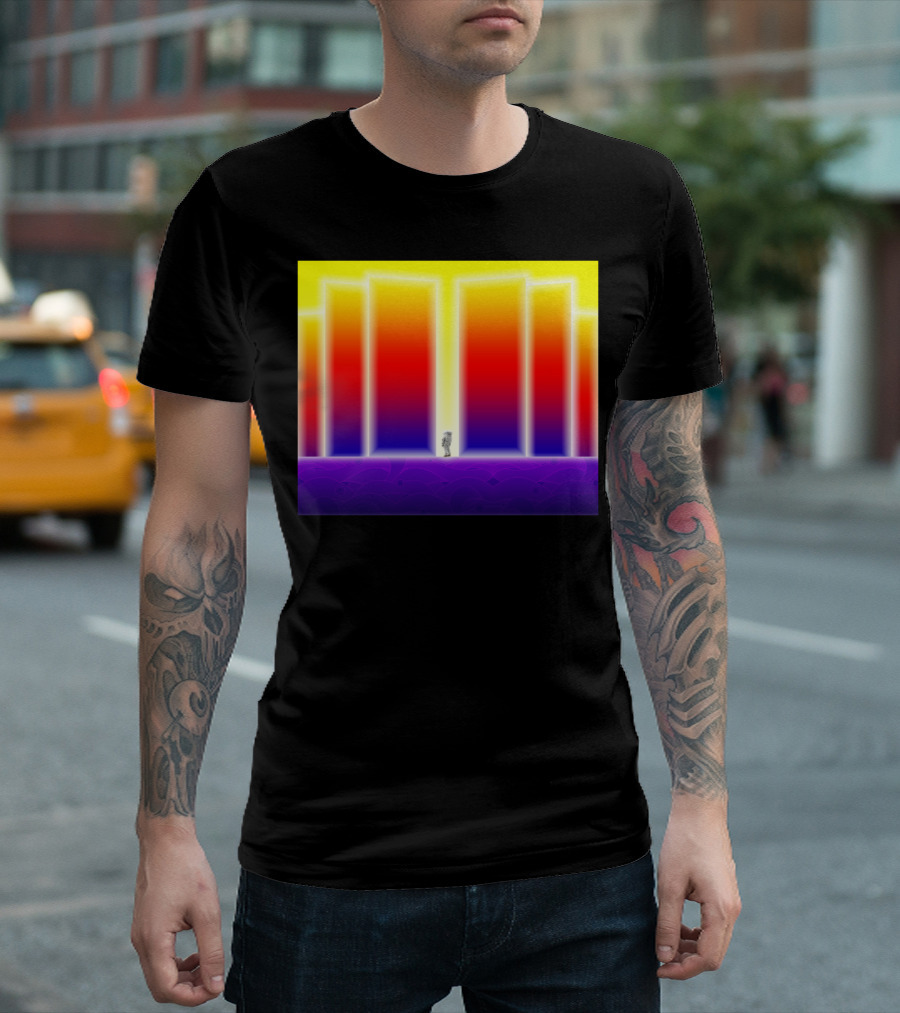 Doorway Surreal Neon Gradient Portal With Central Figure T-Shirt