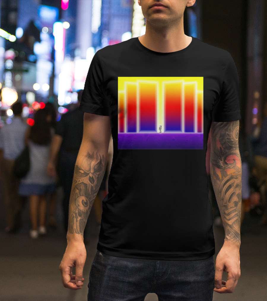 Doorway Surreal Neon Gradient Portal With Central Figure T-Shirt