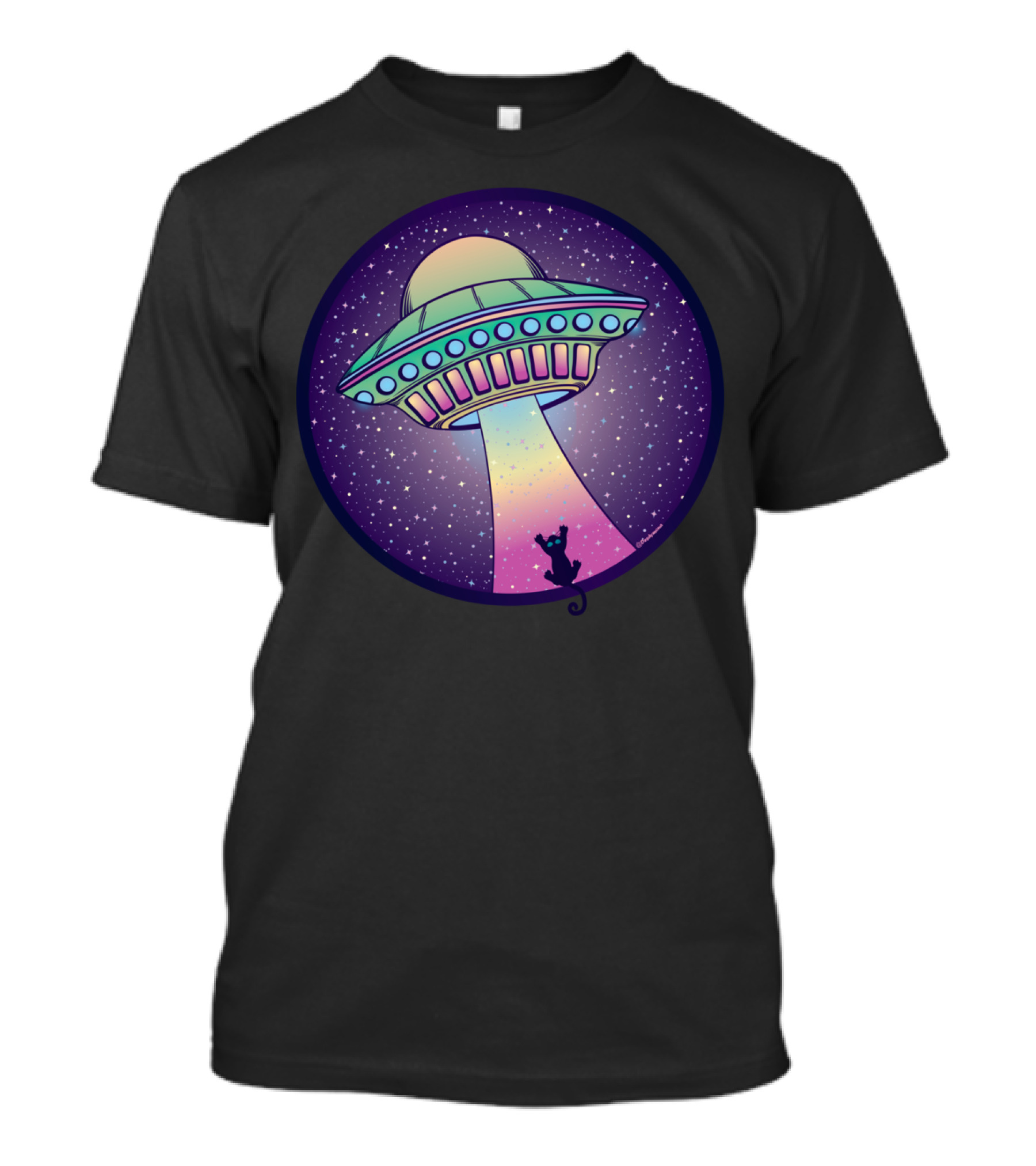UFO Cat Abduction Under Starlit Sky T-Shirt