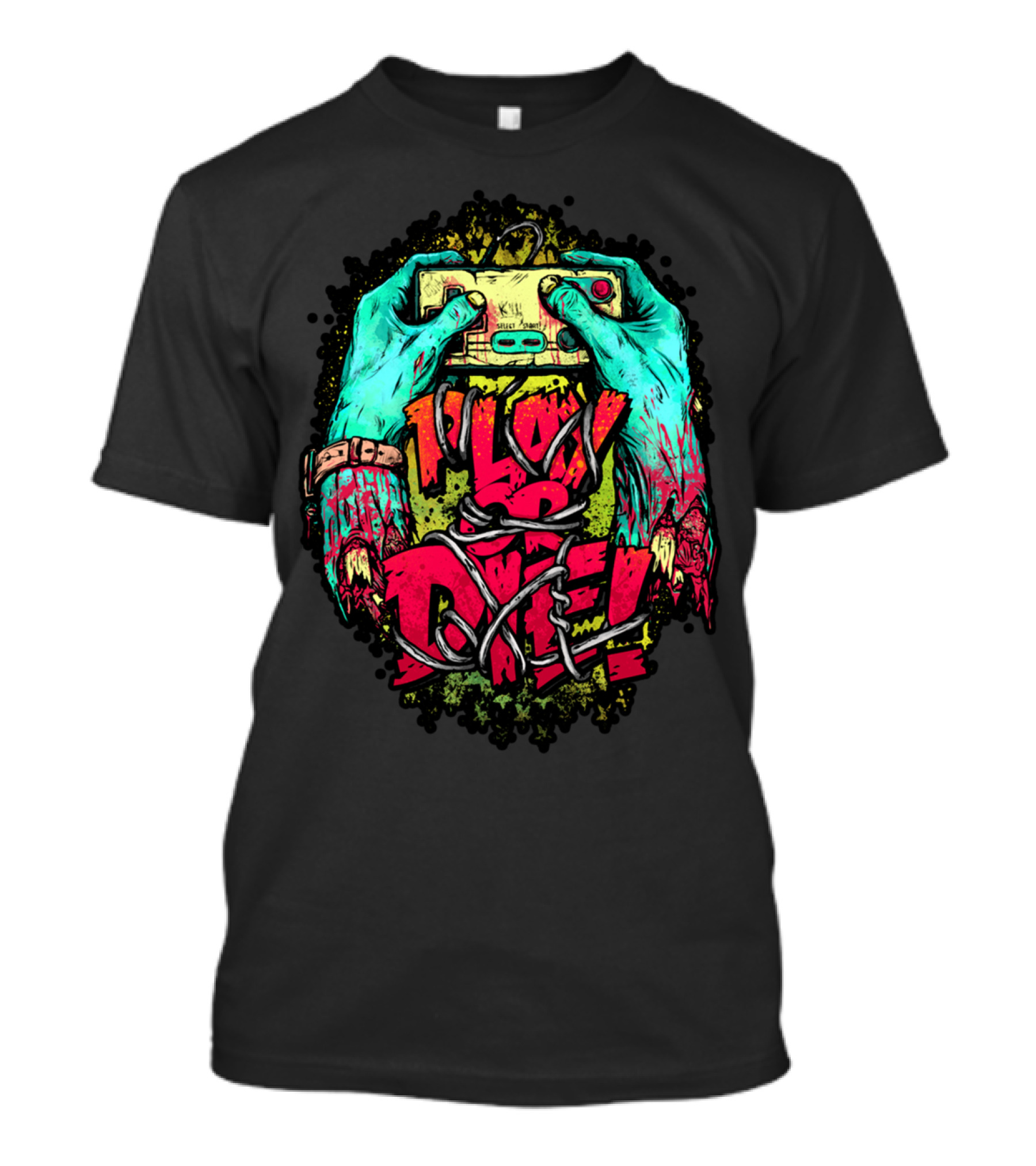 Zombrex Play Or Die Zombie Gamer Controller Challenge T-Shirt