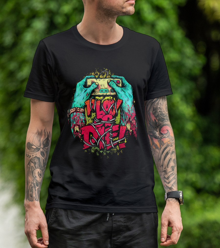 Zombrex Play Or Die Zombie Gamer Controller Challenge T-Shirt